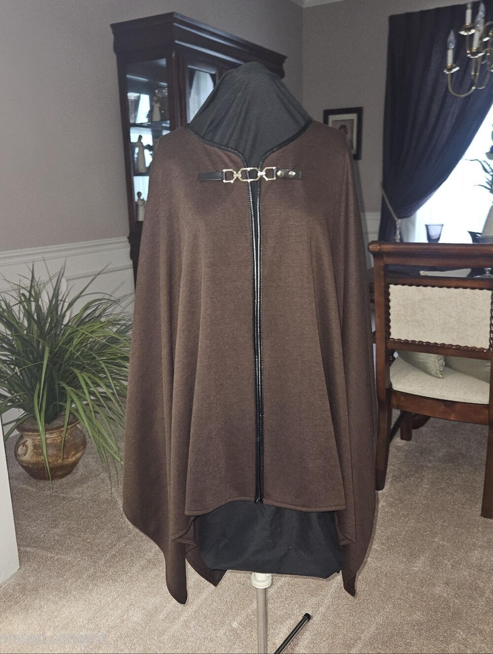SIGNATURE Brown  Women"s Cape with Black Faux-Leather Piping